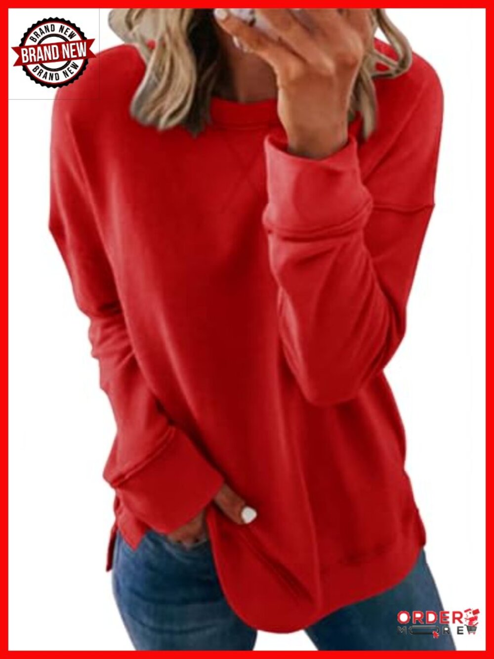 Women's Crewneck Tunic Sweatshirt Long Sleeve Side Split Relaxed Fit